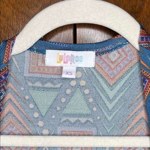 LuLaRoe Sarah Geometric Patterned Cardigan - Blue and Orange Size XS - Picture 2 of 5